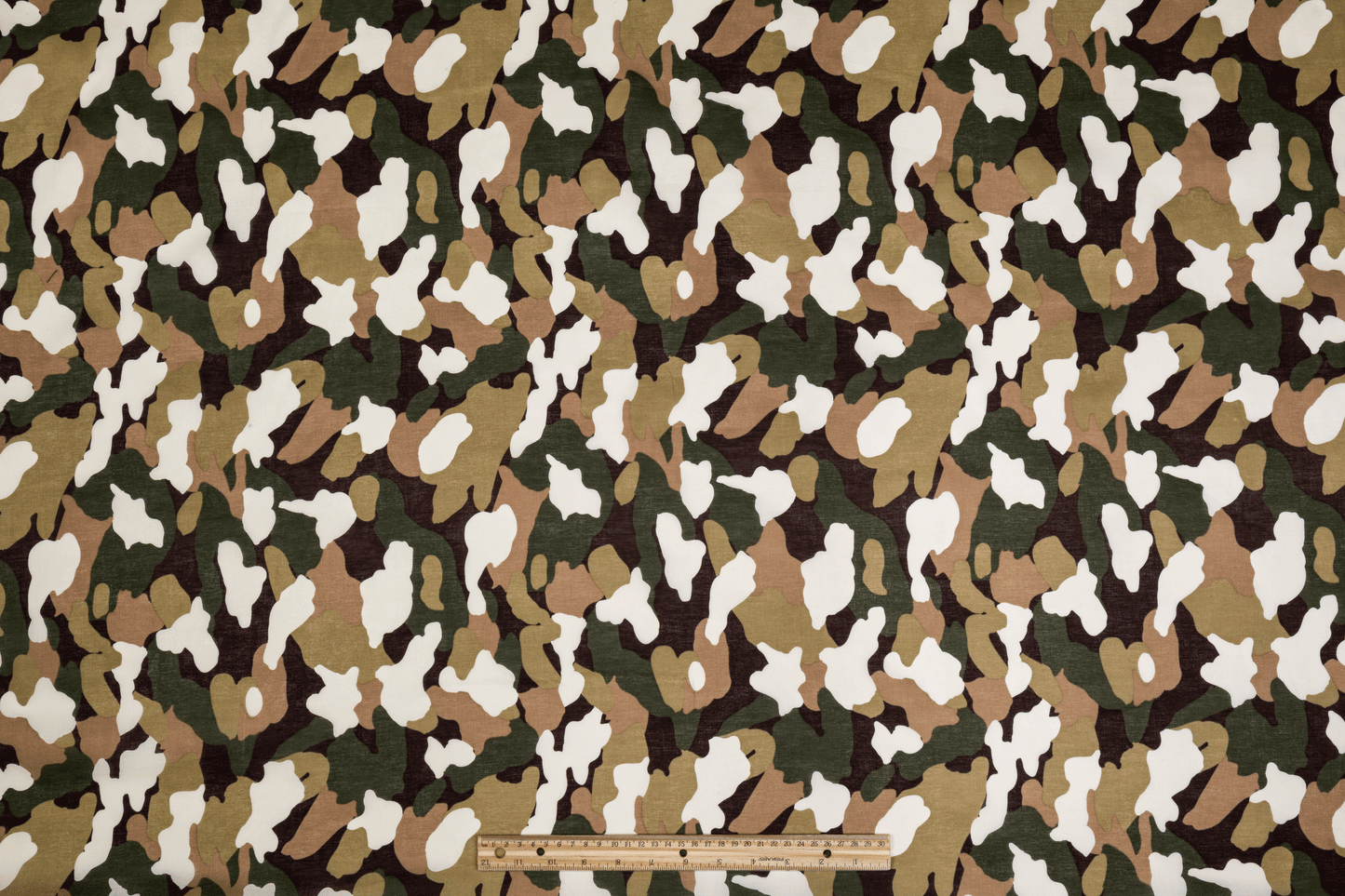 Camouflage Printed Cotton Voile - Khaki, White - Prime Fabrics