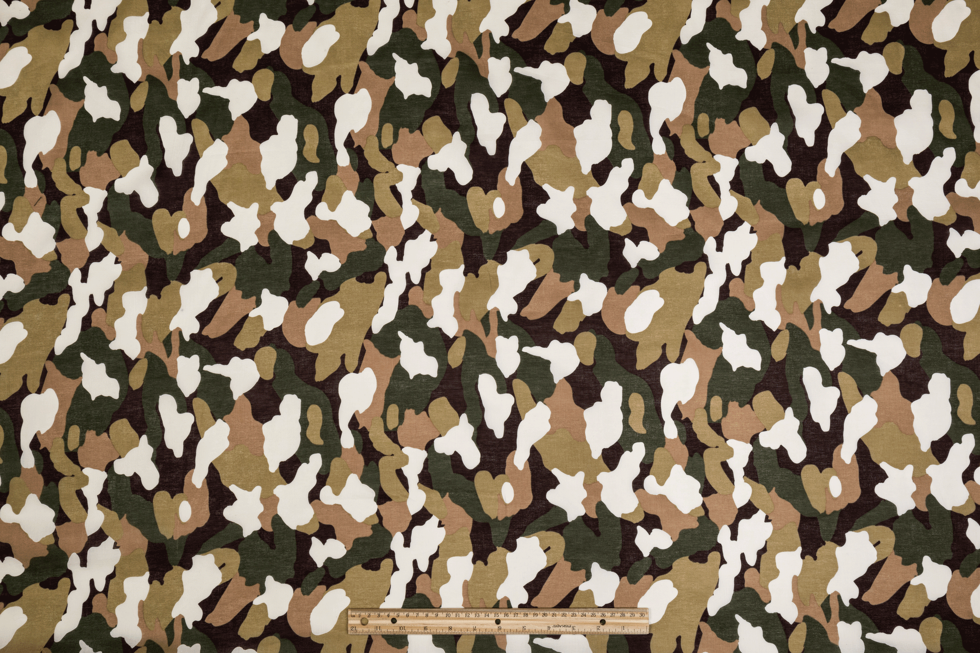 Camouflage Printed Cotton Voile - Khaki, White - Prime Fabrics