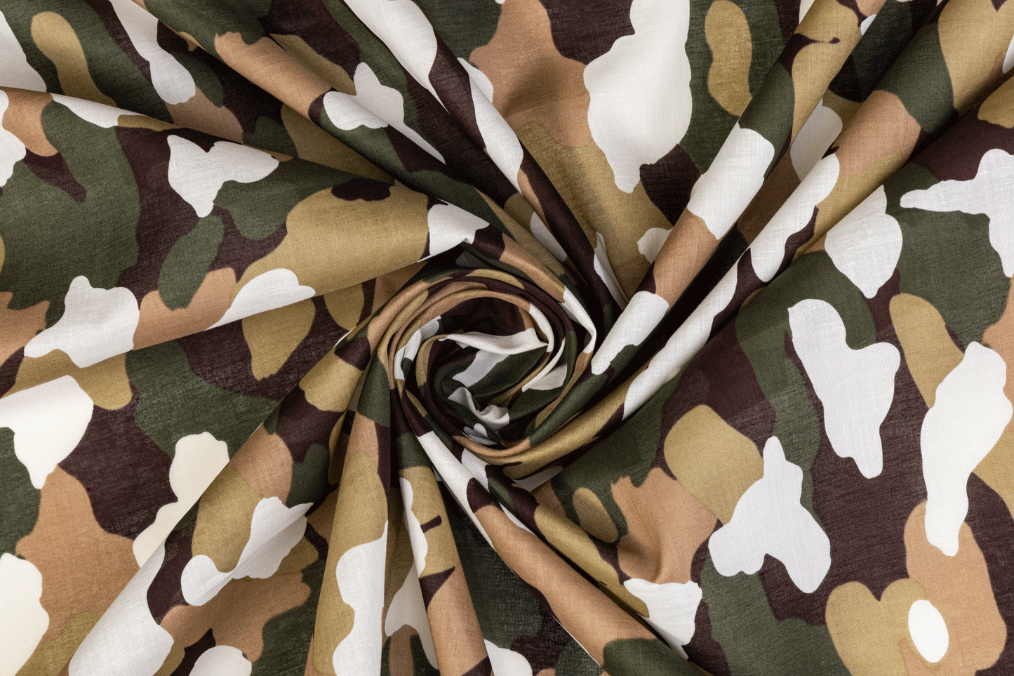Camouflage Printed Cotton Voile - Khaki, White - Prime Fabrics