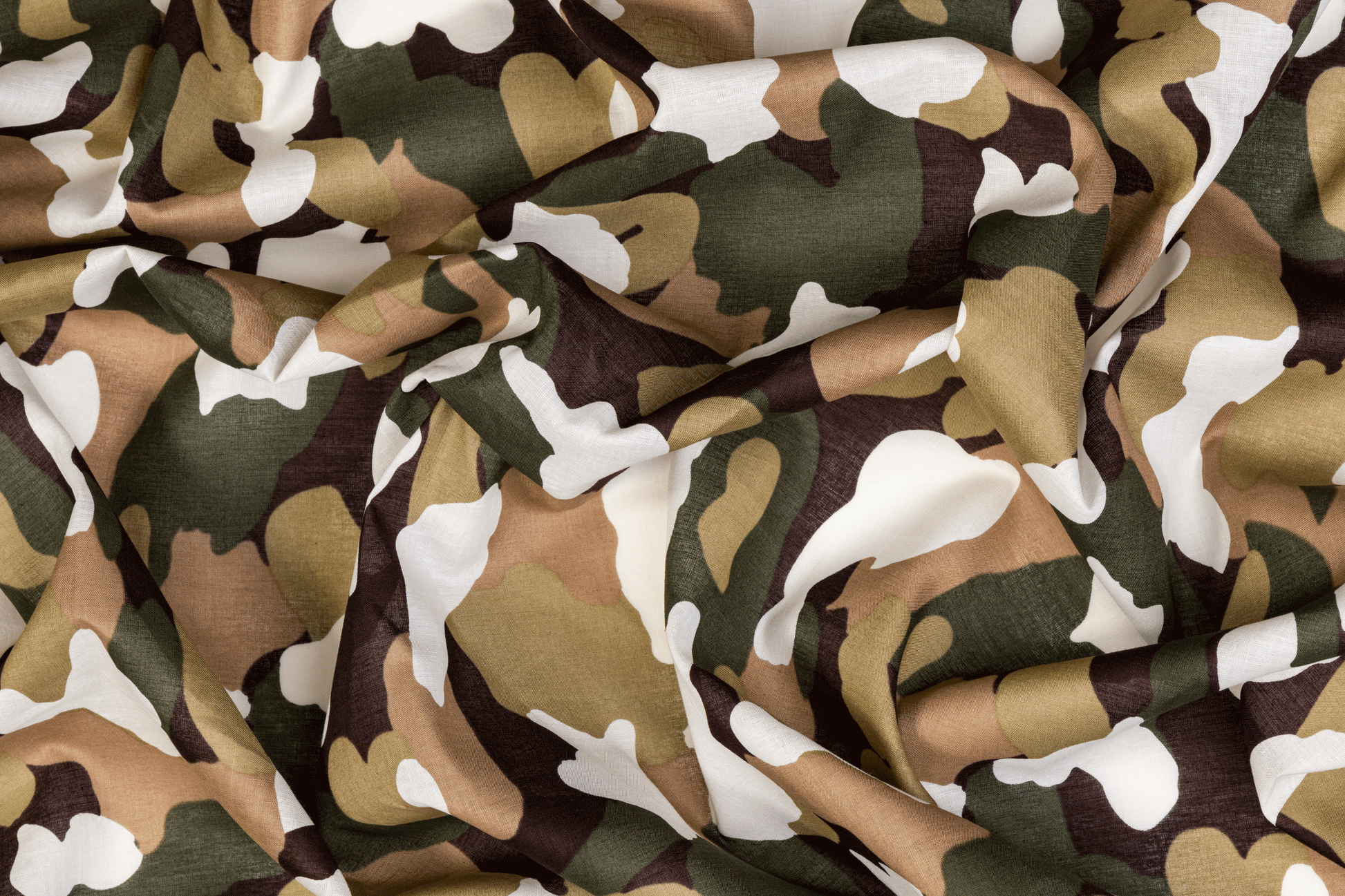 Camouflage Printed Cotton Voile - Khaki, White - Prime Fabrics