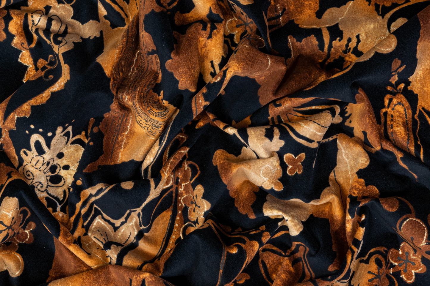 Tie-Dye Abstract Printed Cotton Velvet - Black and Brown - Prime Fabrics