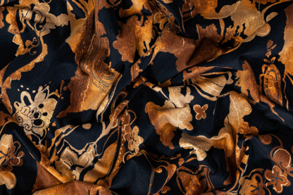 Tie-Dye Abstract Printed Cotton Velvet - Black and Brown - Prime Fabrics