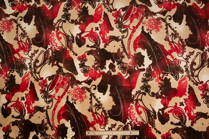 Tie-Dye Abstract Printed Cotton Velvet - Beige and Red - Prime Fabrics