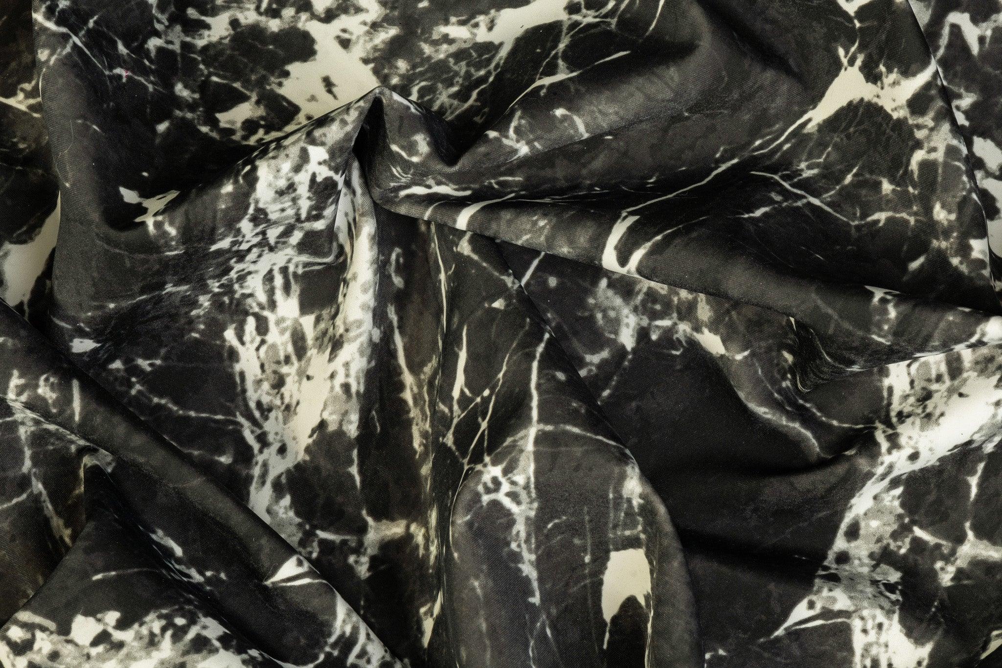 Marble Printed Scuba Washed Black and Off White