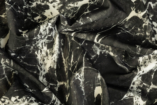 Marble Printed Scuba - Washed Black and Off White - Prime Fabrics