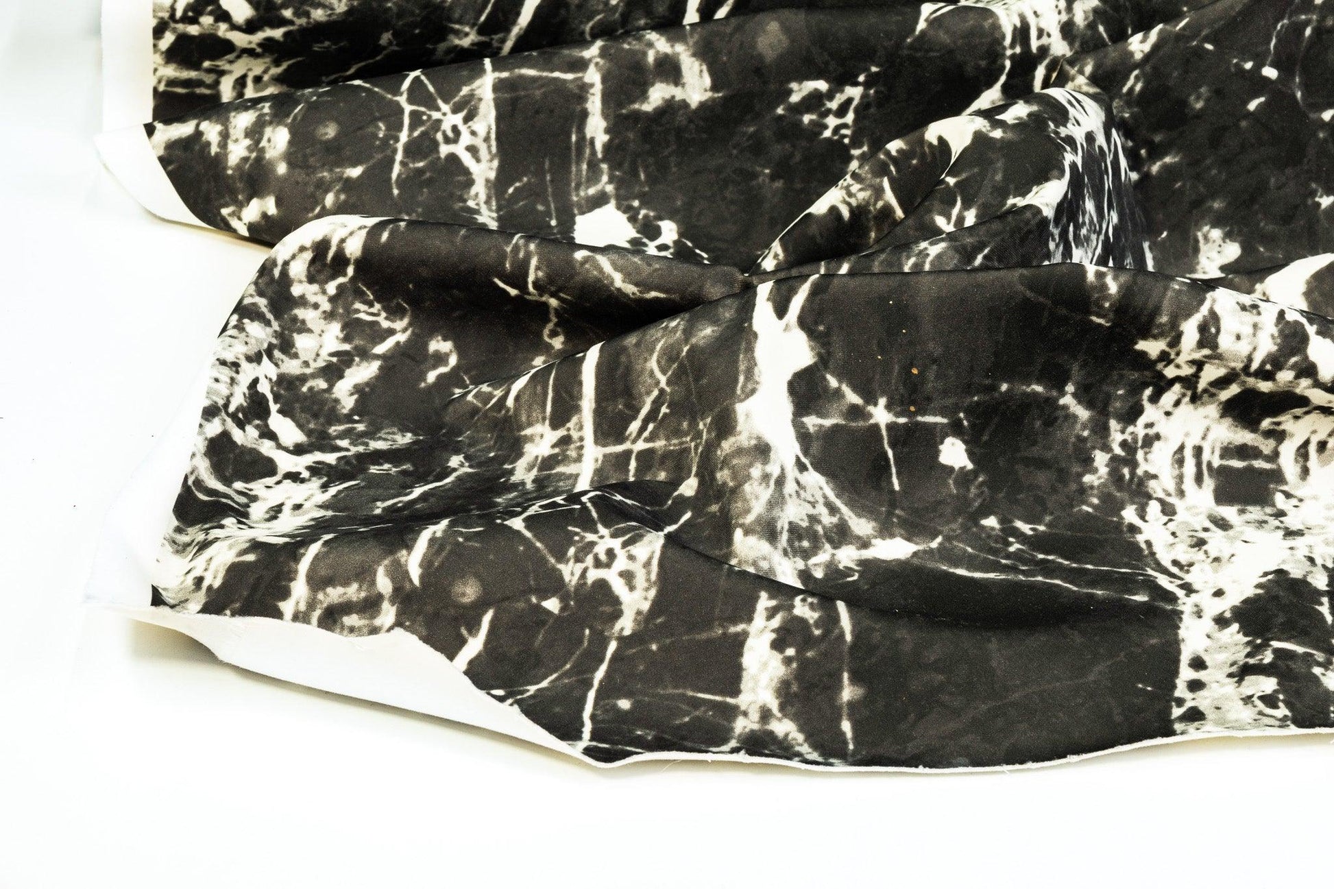 Marble Printed Scuba - Washed Black and Off White - Prime Fabrics