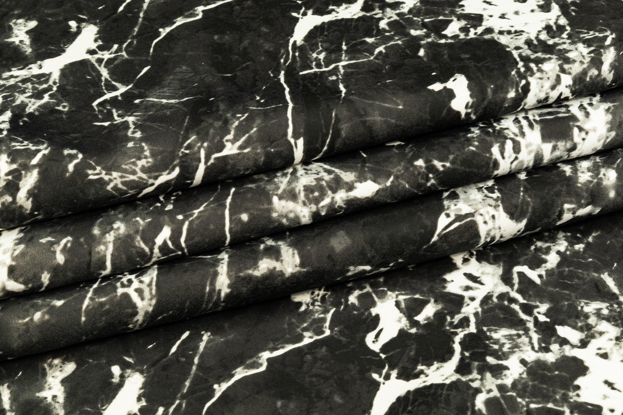 Marble Printed Scuba - Washed Black and Off White - Prime Fabrics