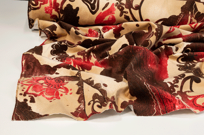 Tie-Dye Abstract Printed Cotton Velvet - Beige and Red - Prime Fabrics