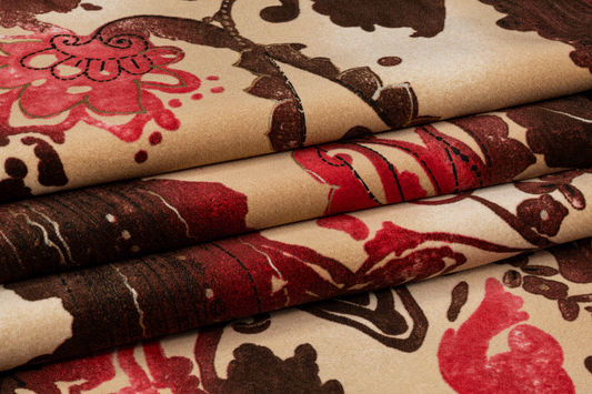 Tie-Dye Abstract Printed Cotton Velvet - Beige and Red - Prime Fabrics