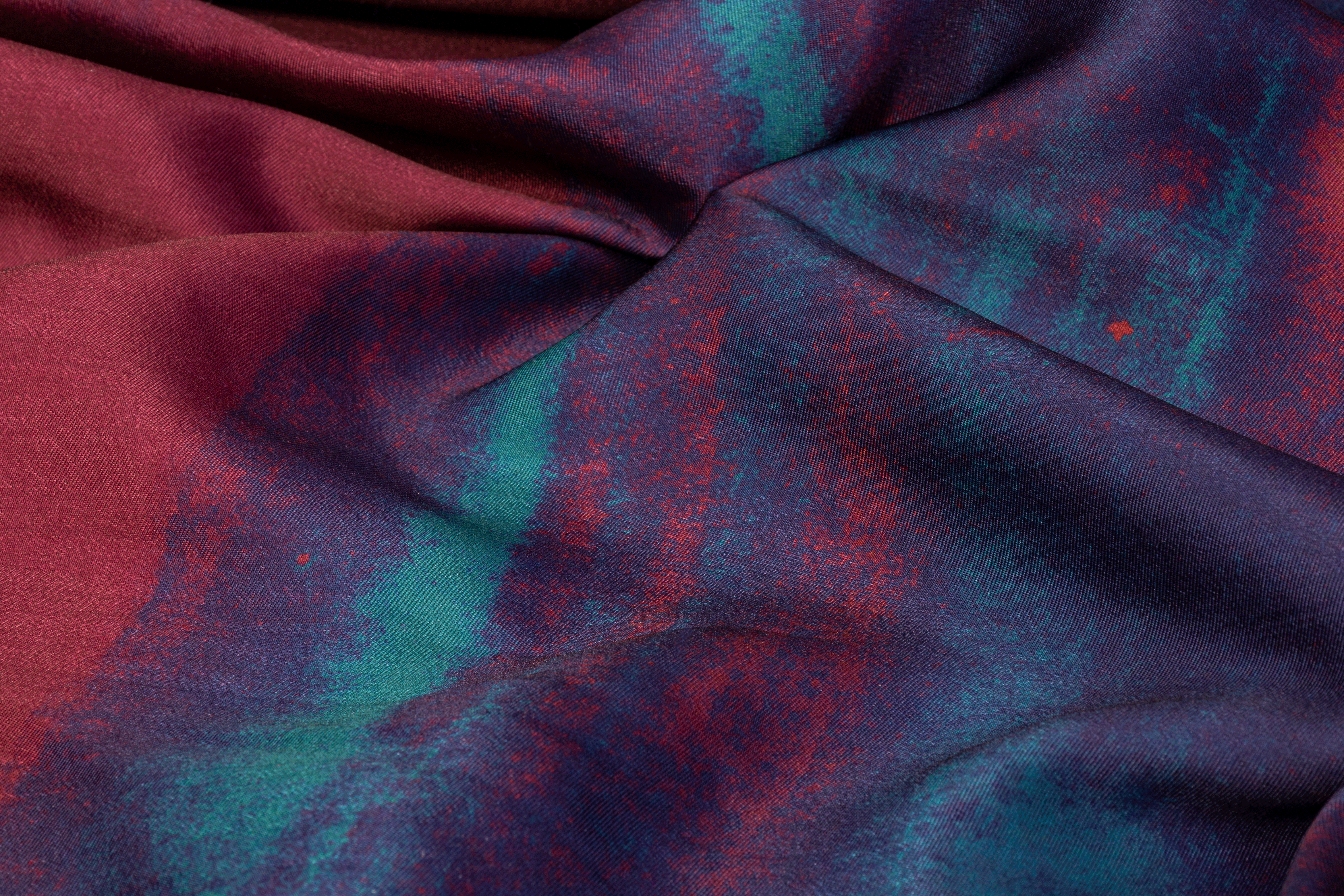 Printed Mikado - Blue and Maroon - Prime Fabrics