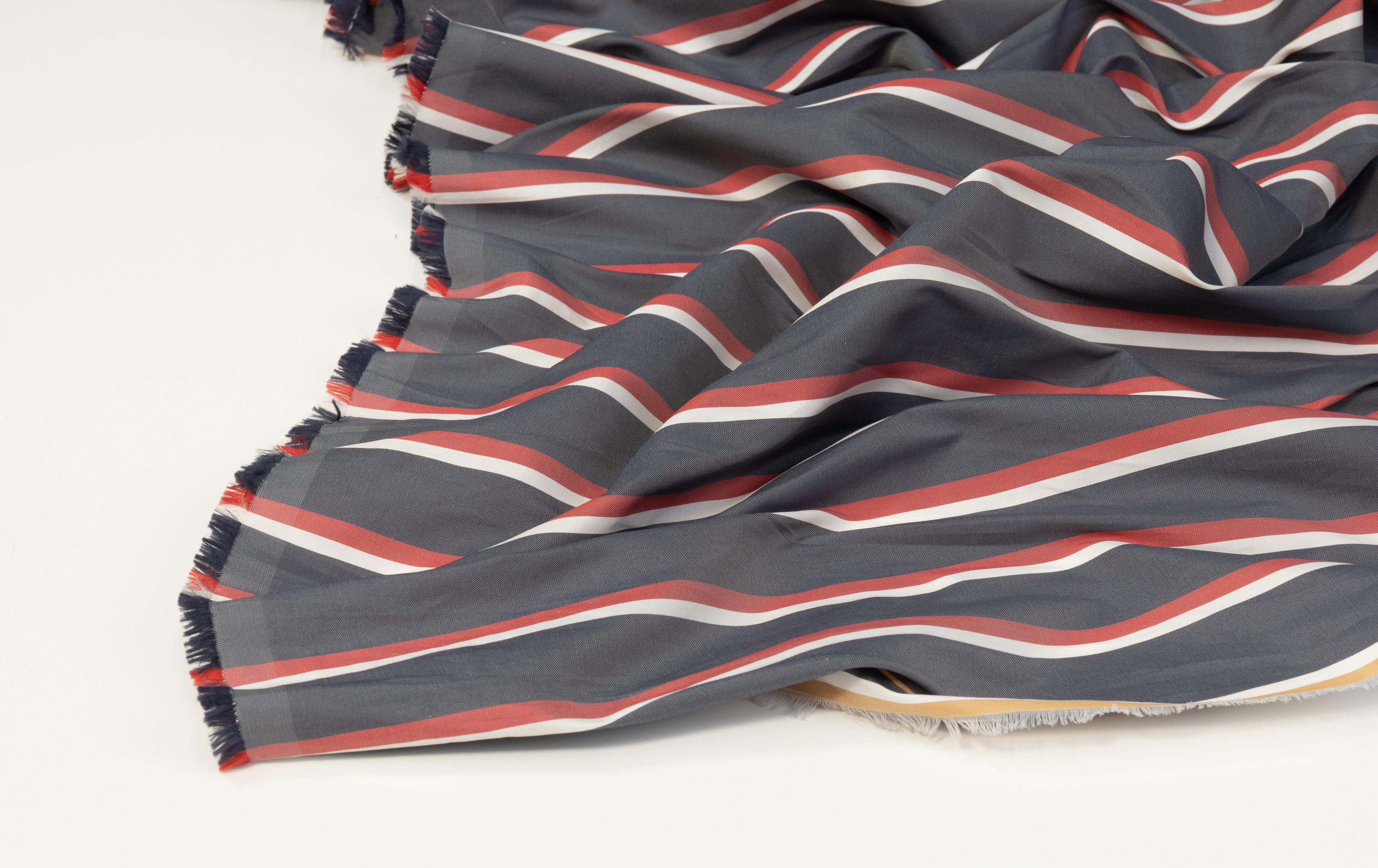 Striped Taffeta - Faded Navy, White, Red - Prime Fabrics