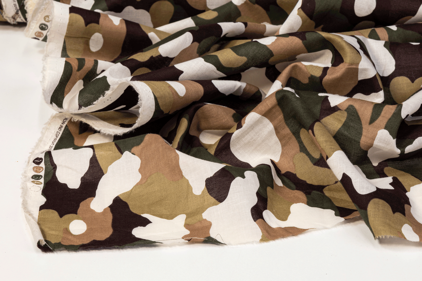 Camouflage Printed Cotton Voile - Khaki, White - Prime Fabrics