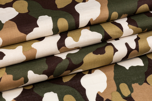 Camouflage Printed Cotton Voile - Khaki, White - Prime Fabrics