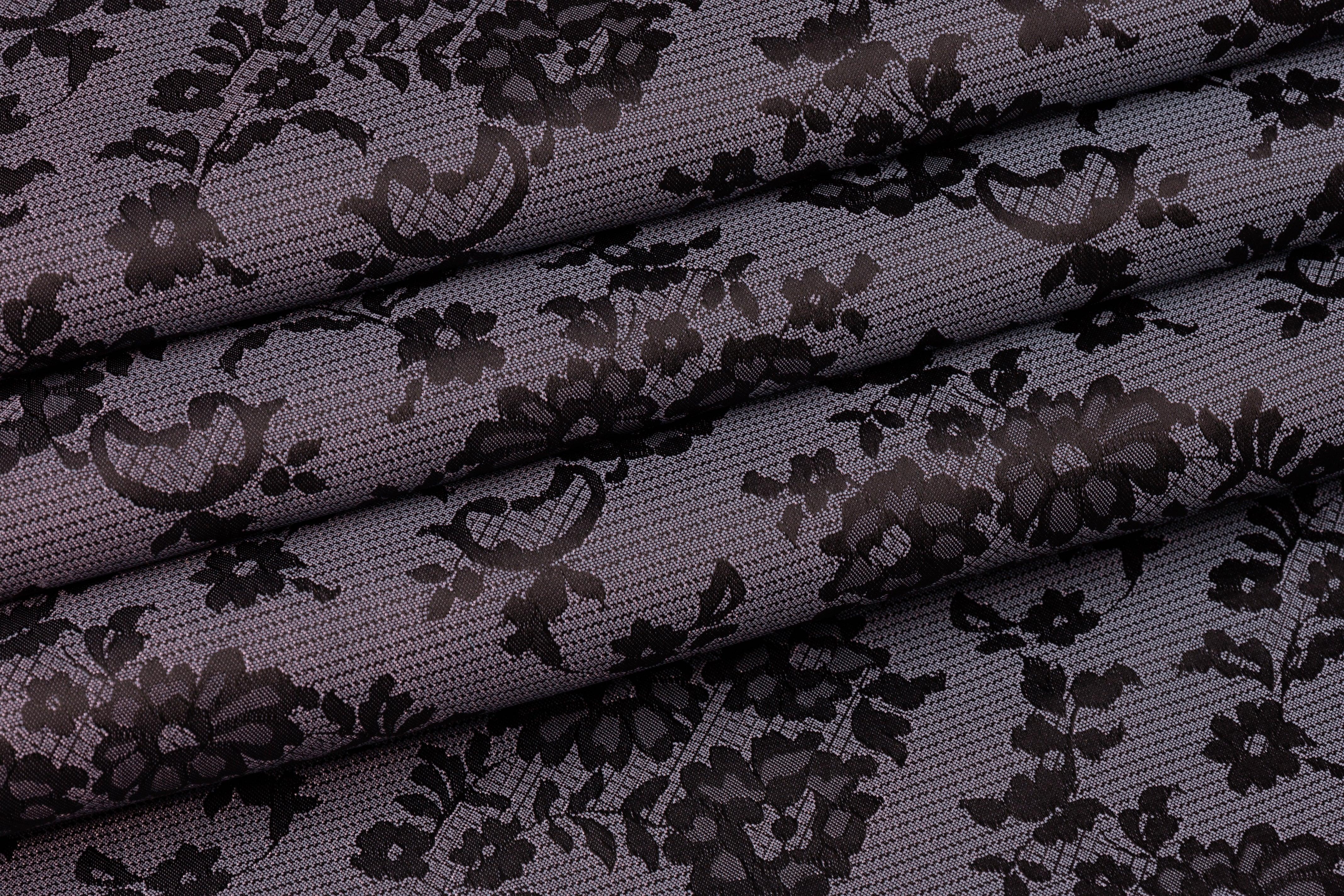 Floral Jacquard - Black and Purple - Prime Fabrics