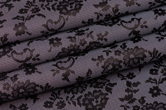 Floral Jacquard - Black and Purple - Prime Fabrics