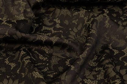 Floral Jacquard - Black and Khaki Green - Prime Fabrics