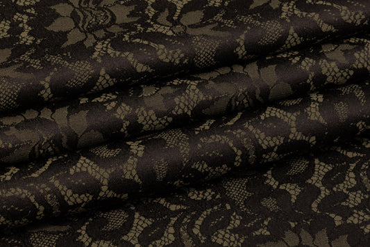 Floral Jacquard - Black and Khaki Green - Prime Fabrics