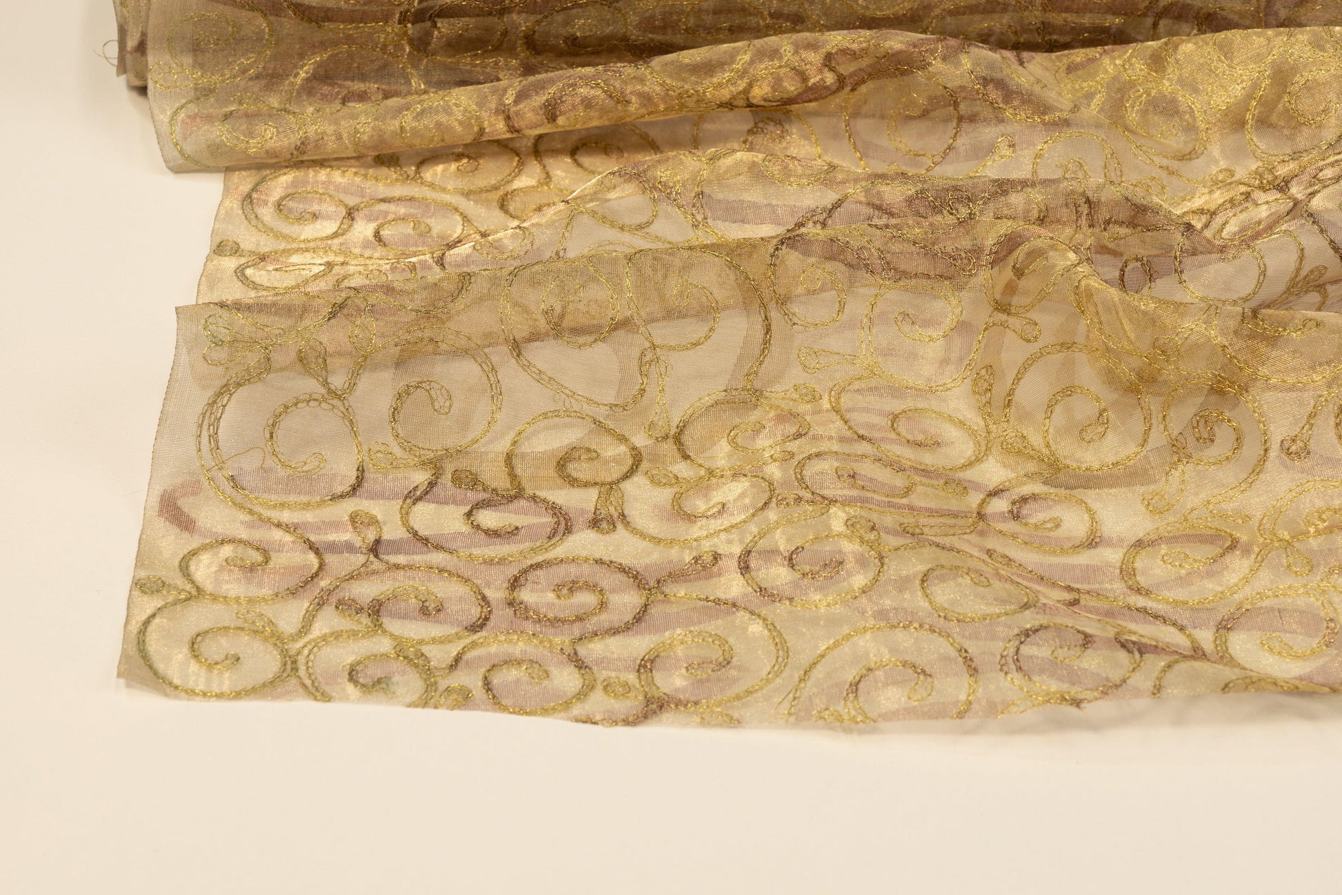 Metallic Embroidered Silk Organza - Khaki - Prime Fabrics