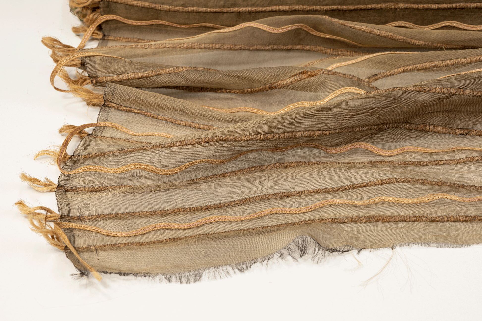 Striped Embroidered Silk Organza - Brown - Prime Fabrics
