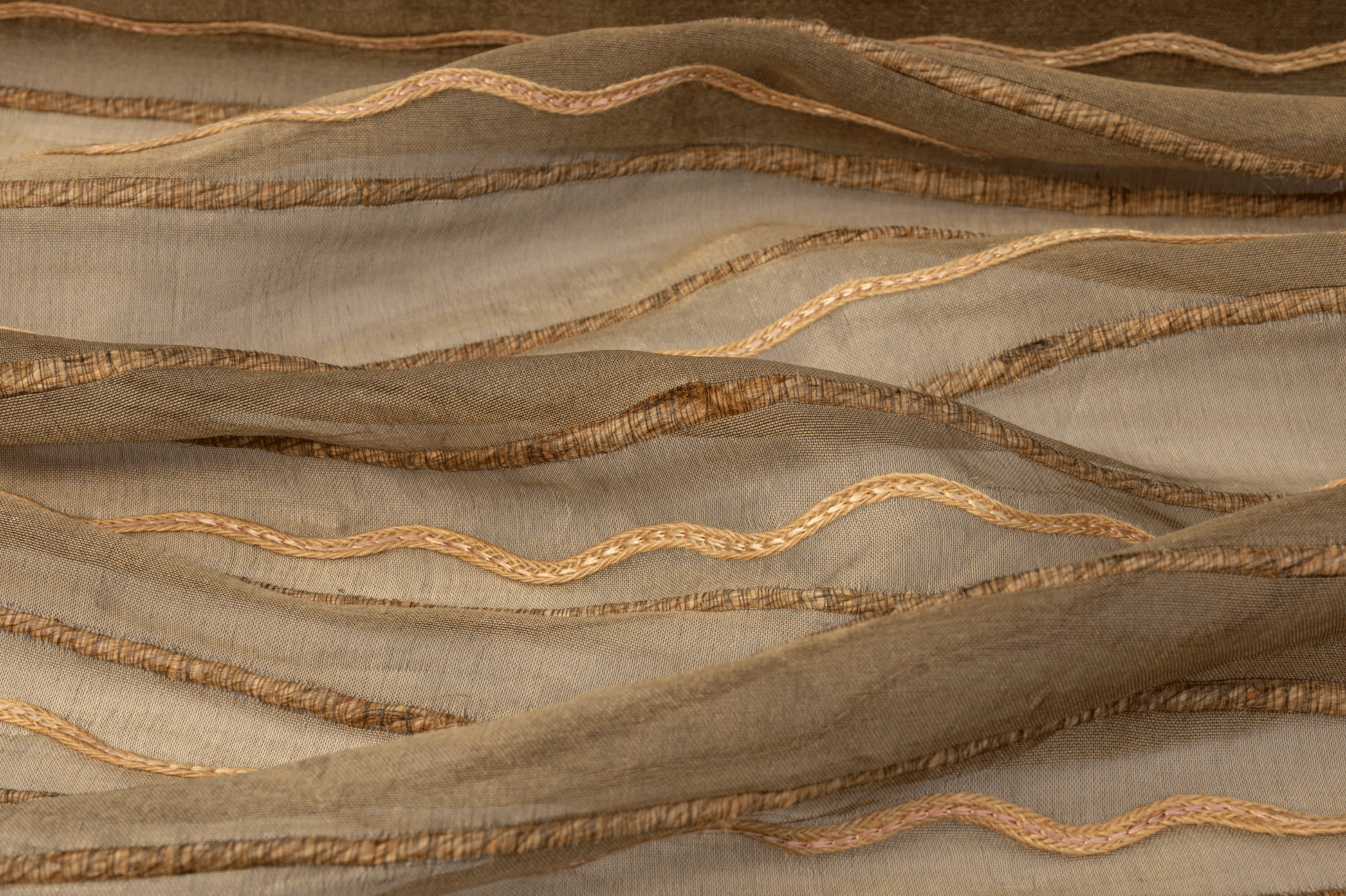 Striped Embroidered Silk Organza - Brown - Prime Fabrics