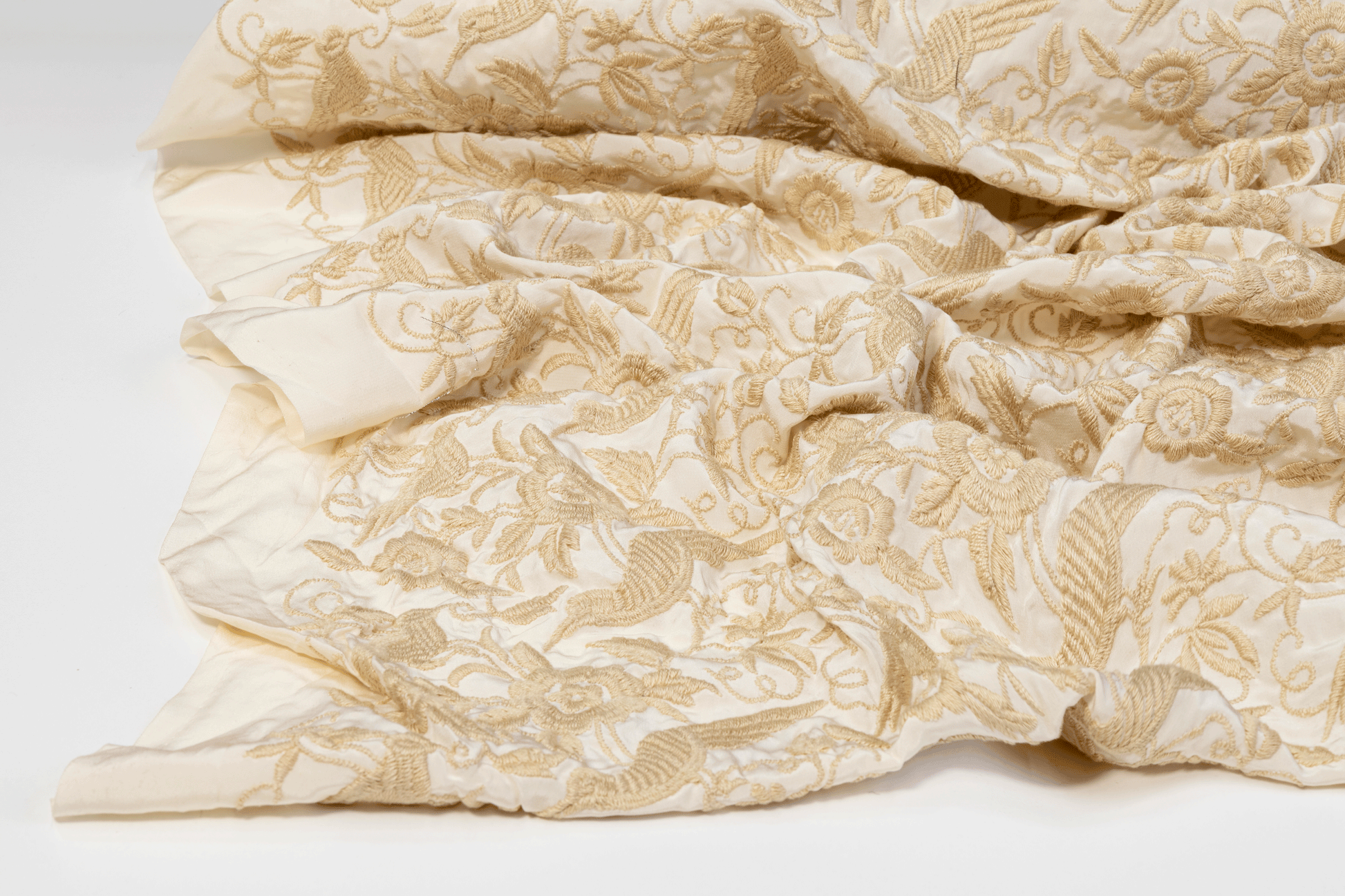 Floral Embroidered Silk - Khaki Beige - Prime Fabrics
