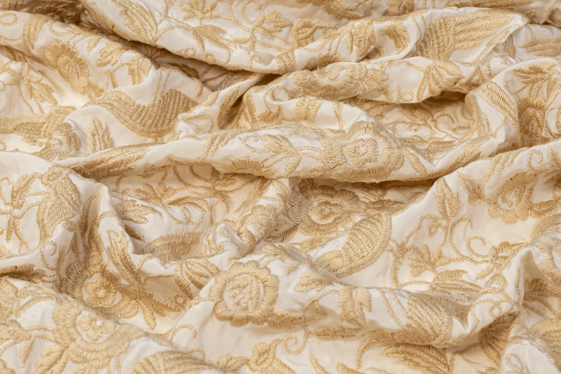 Floral Embroidered Silk - Khaki Beige - Prime Fabrics