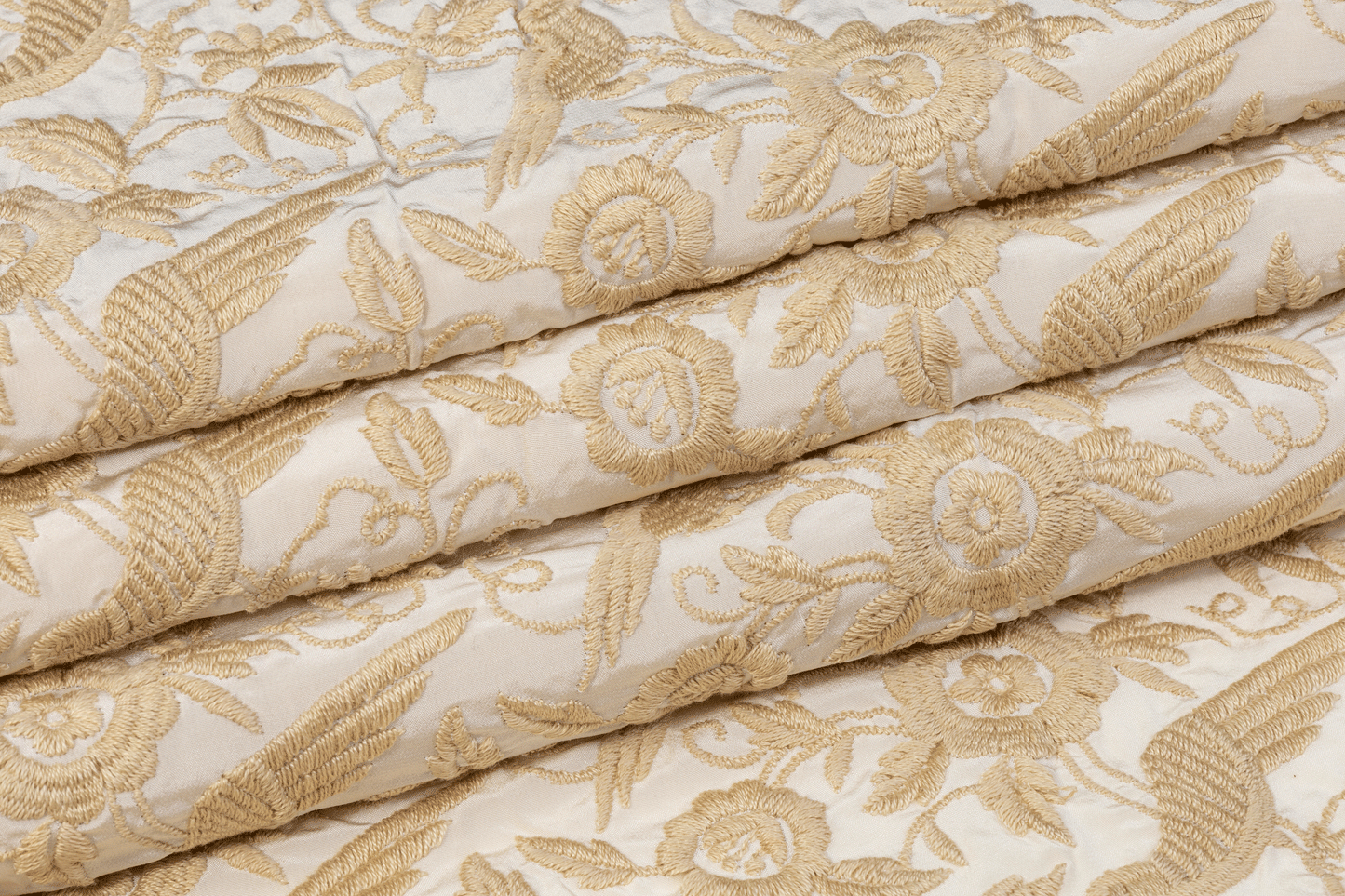 Floral Embroidered Silk - Khaki Beige - Prime Fabrics