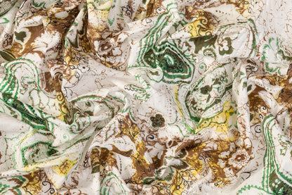 Paisley Floral Cotton Voile - White, Green, Brown, Yellow - Prime Fabrics