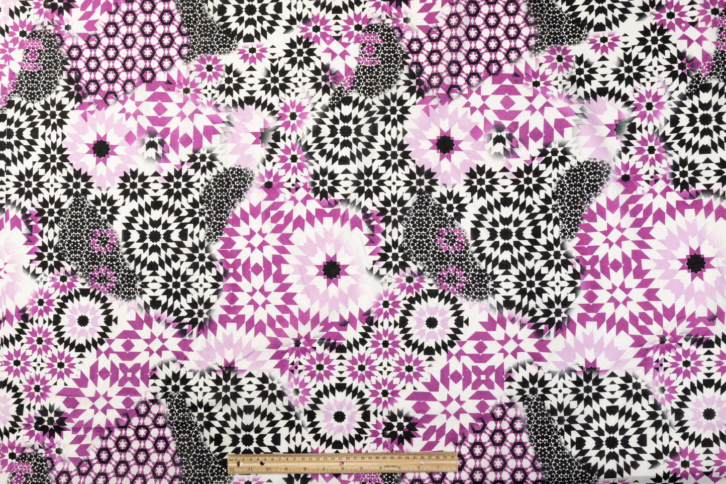 Kaleidoscope Printed Cotton Voile - Magenta, Black, White - Prime Fabrics