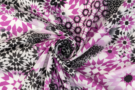 Kaleidoscope Printed Cotton Voile - Magenta, Black, White - Prime Fabrics