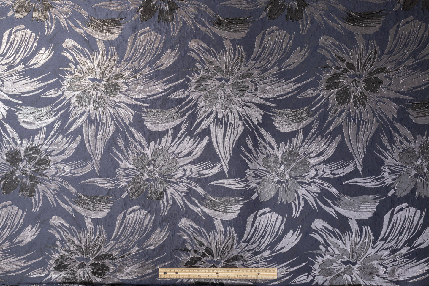 Metallic Floral Jacquard - Navy and Gray - Prime Fabrics
