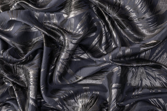 Metallic Floral Jacquard - Navy and Gray - Prime Fabrics