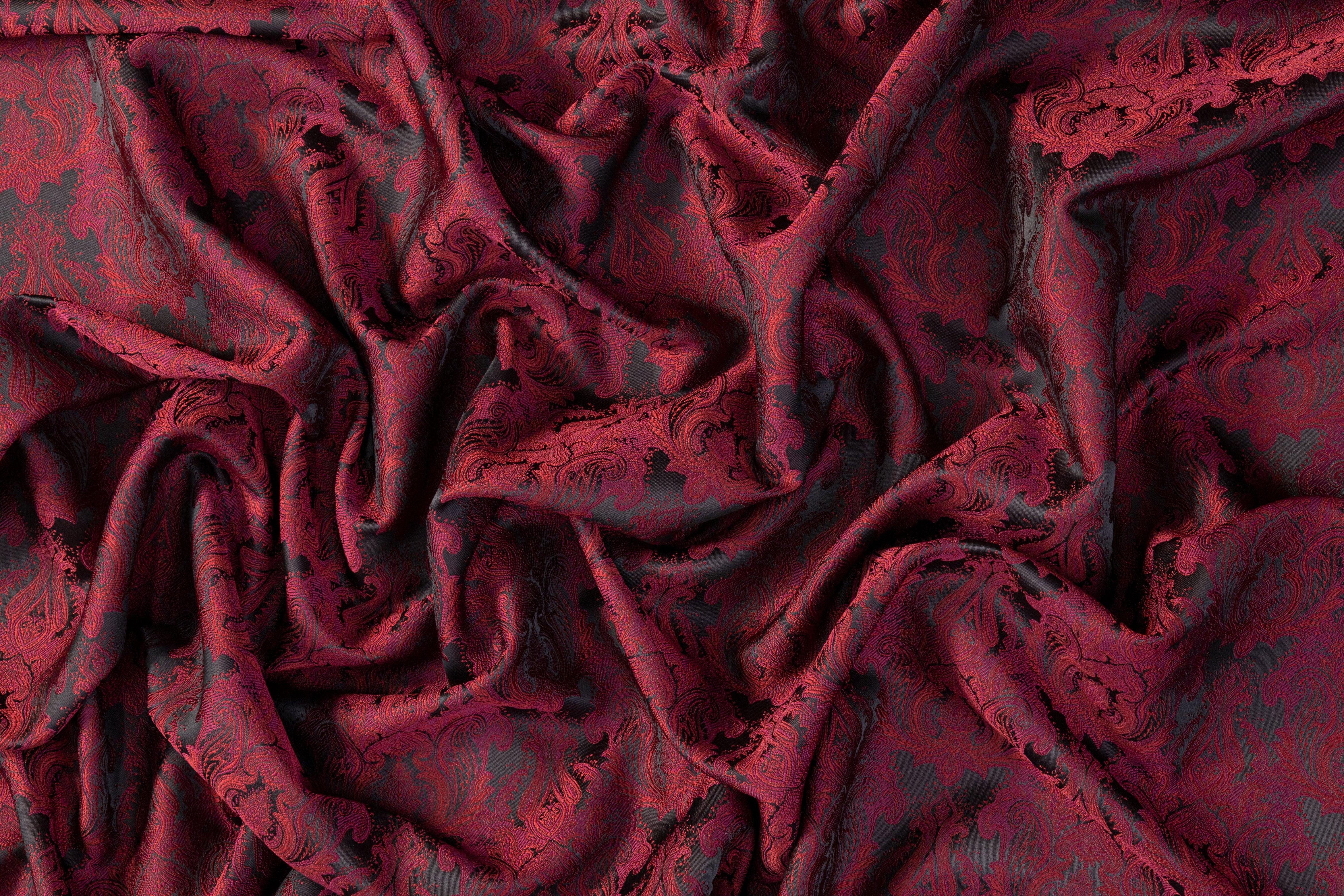 Damask Jacquard - Burgundy and Black - Prime Fabrics