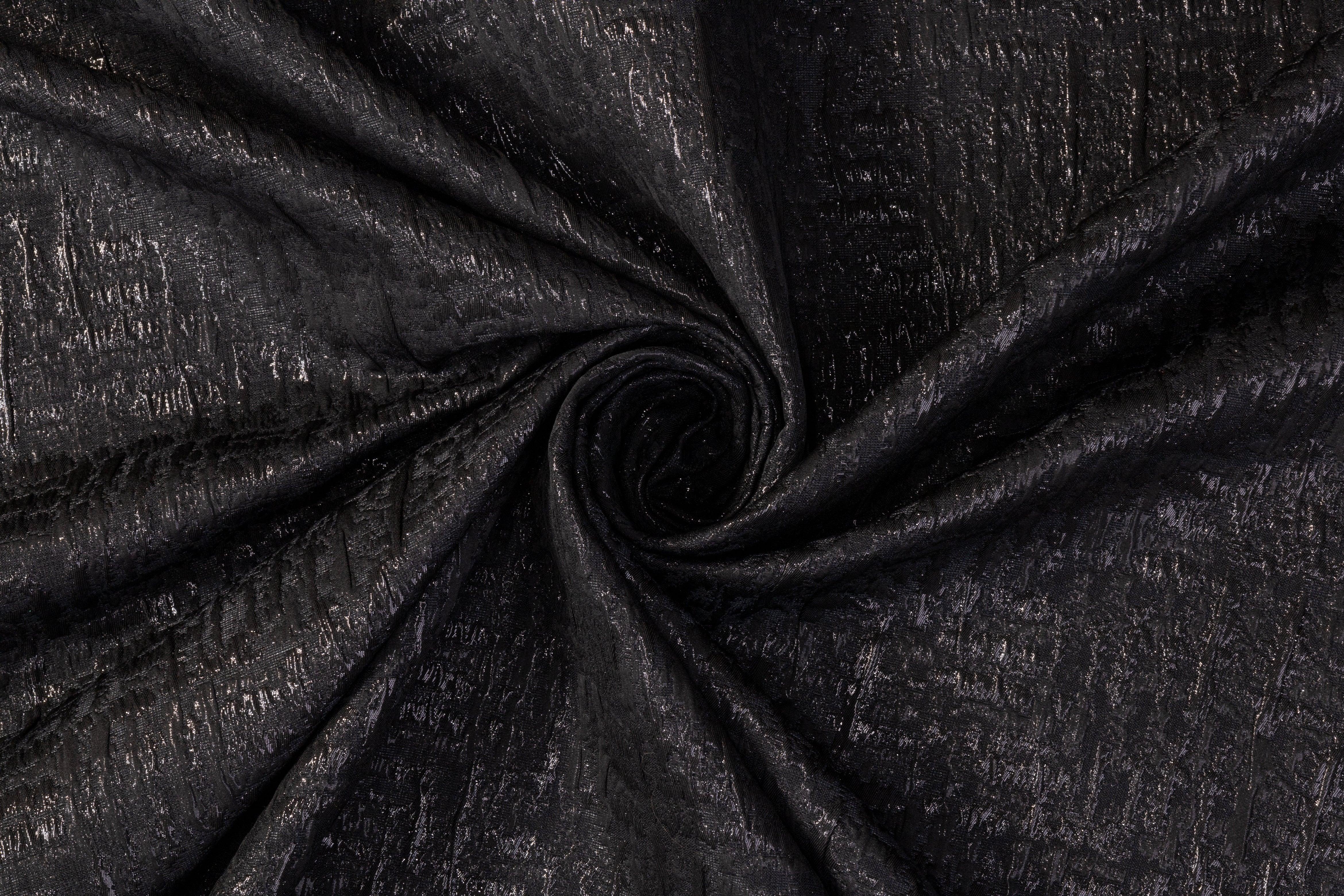 Crushed Metallic Brocade - Black - Prime Fabrics