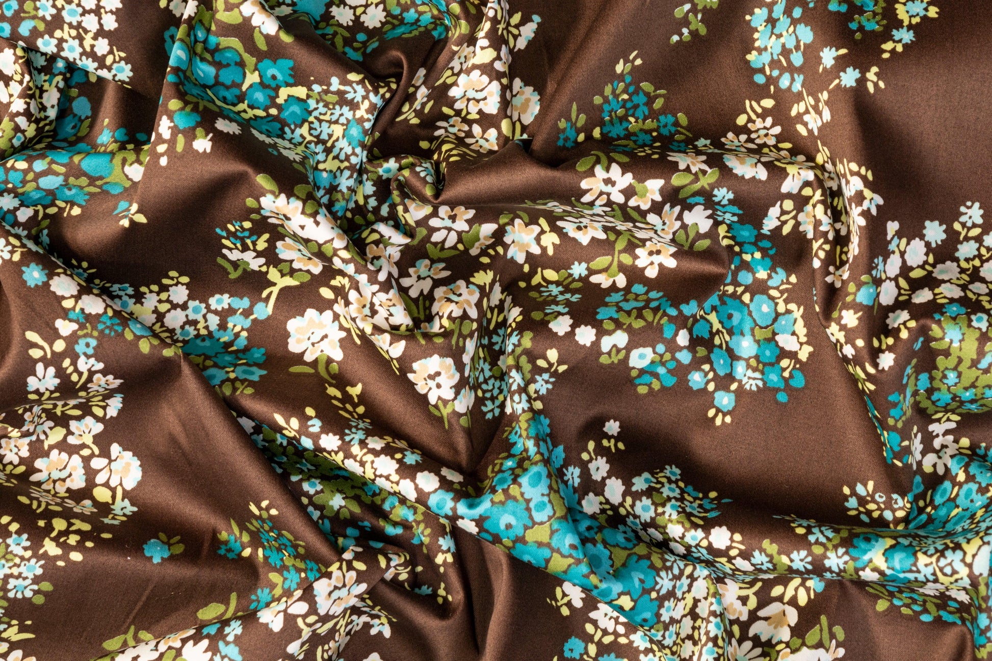 Floral Cotton Sateen - Brown, Blue, Green - Prime Fabrics