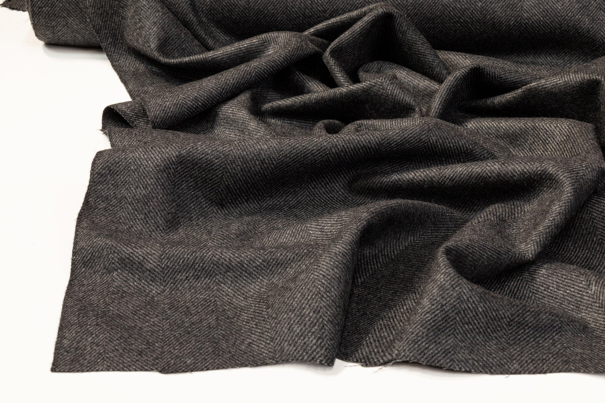 Herringbone Italian Cashmere Suiting - Charcoal Gray - Prime Fabrics