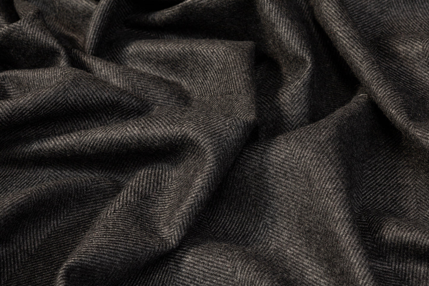Herringbone Italian Cashmere Suiting - Charcoal Gray - Prime Fabrics