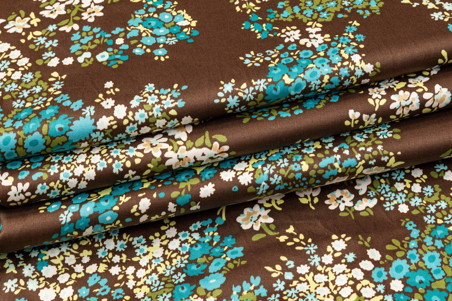 Floral Cotton Sateen - Brown, Blue, Green - Prime Fabrics