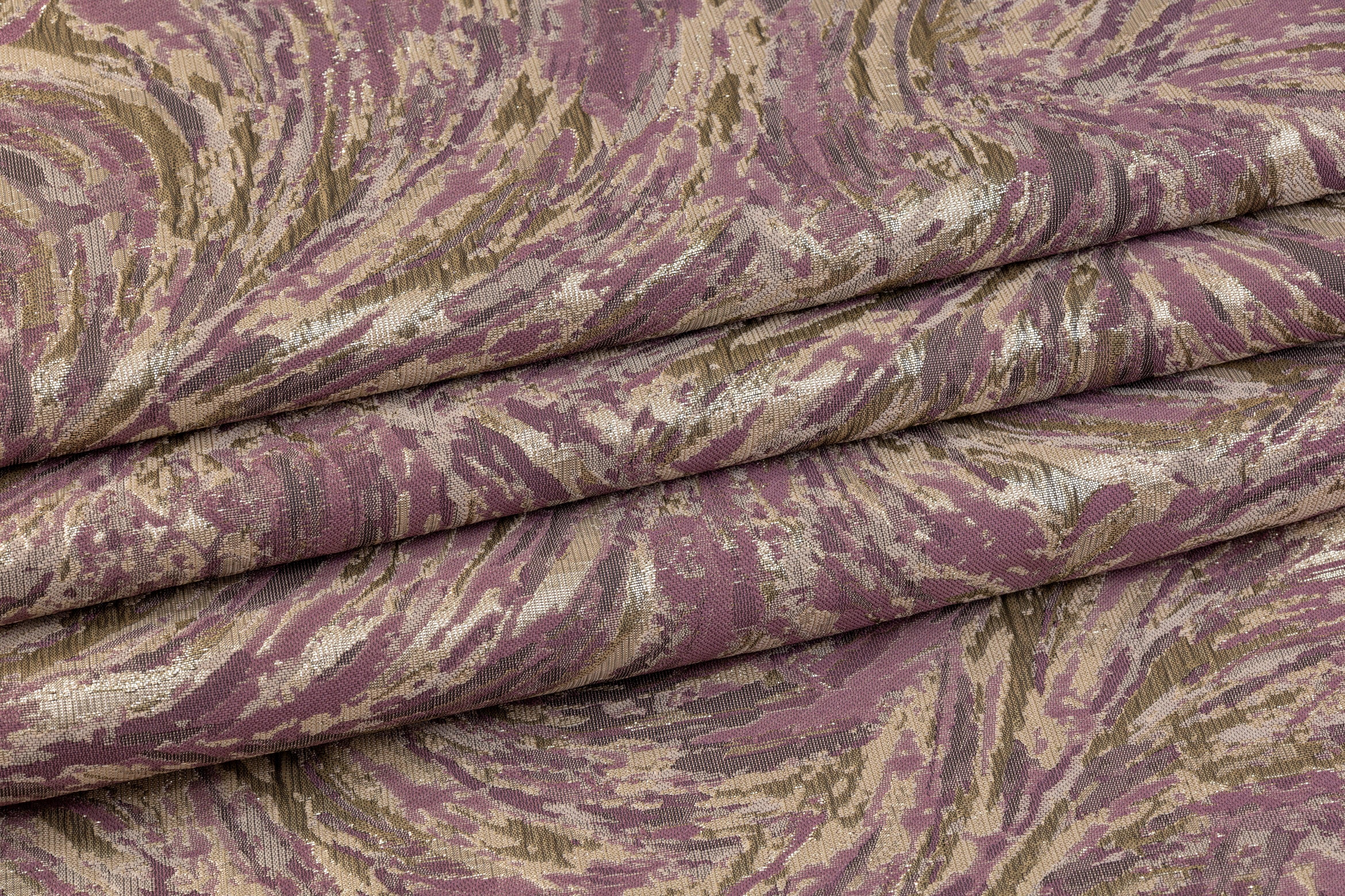 Abstract Metallic Brocade - Mauve and Light Gold - Prime Fabrics