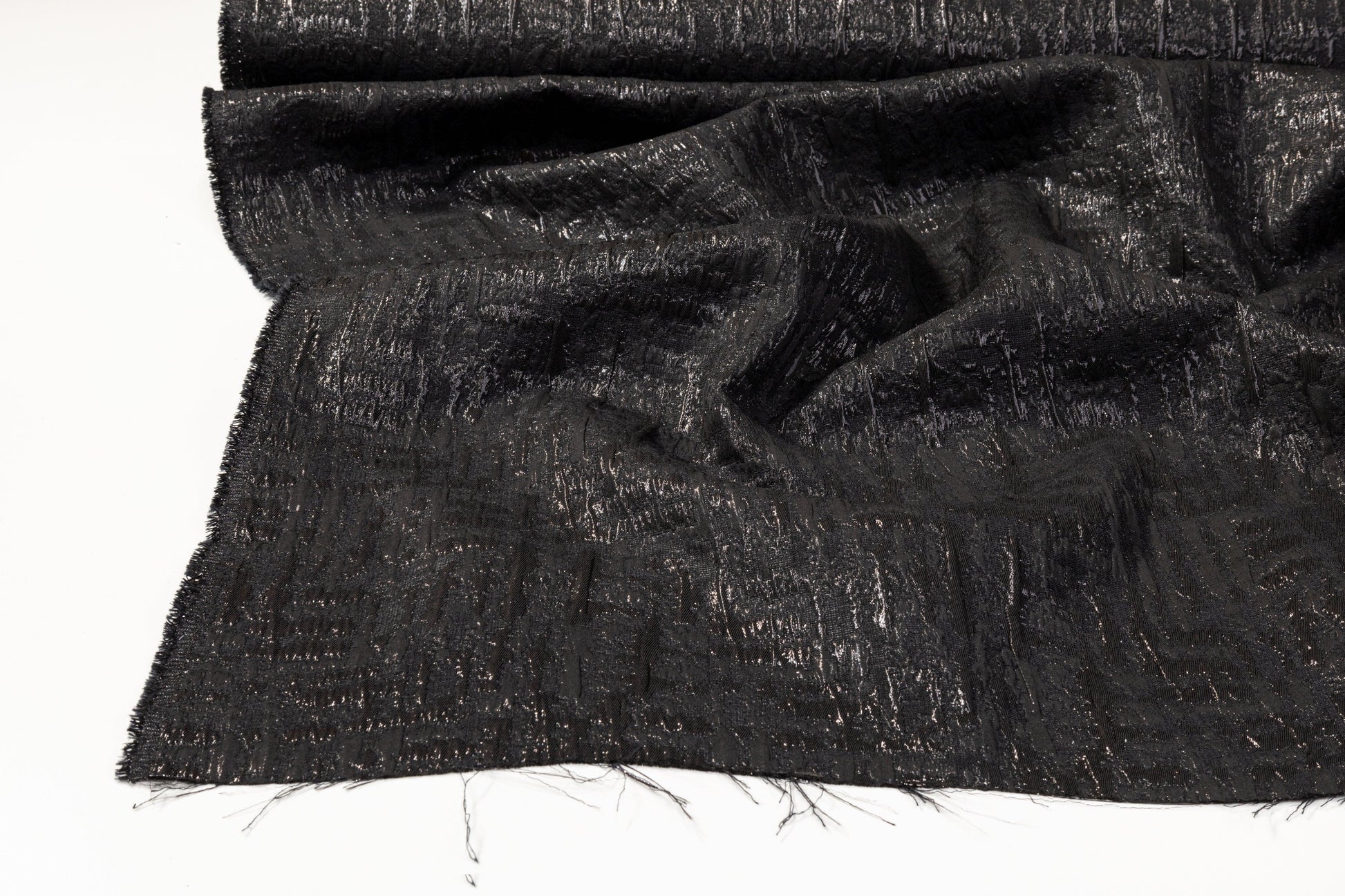 Crushed Metallic Brocade - Black - Prime Fabrics