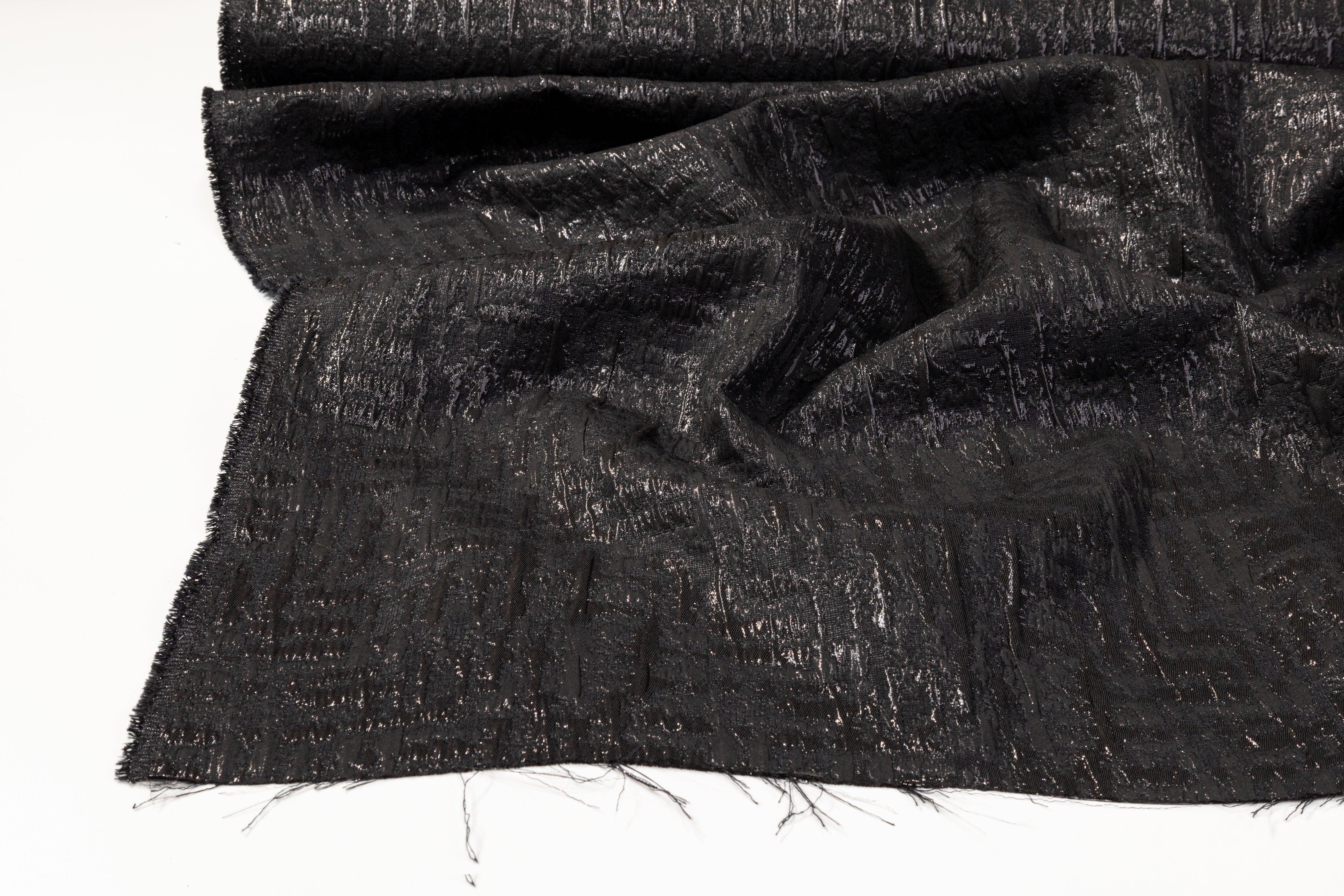 Crushed Metallic Brocade - Black - Prime Fabrics
