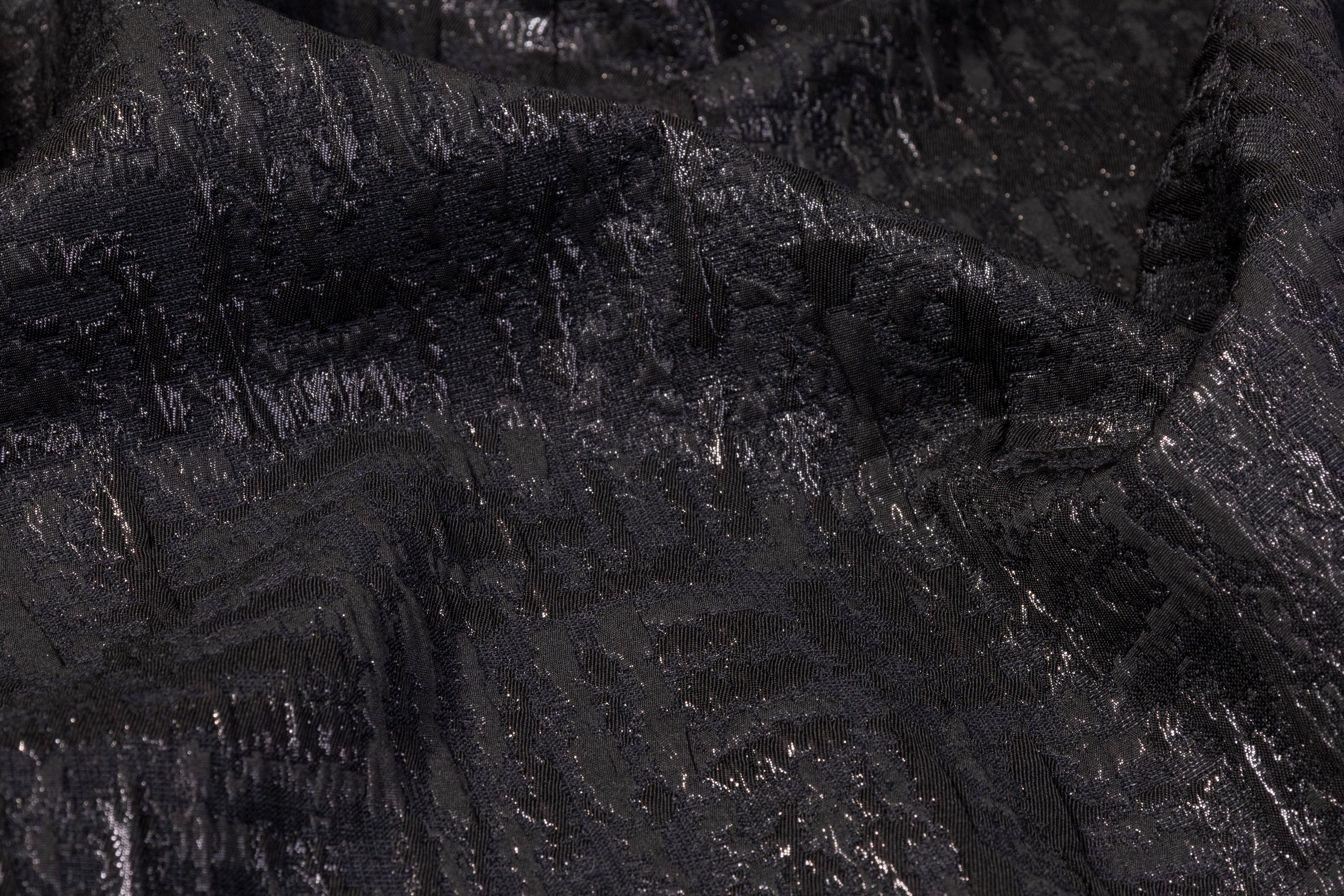 Crushed Metallic Brocade - Black - Prime Fabrics
