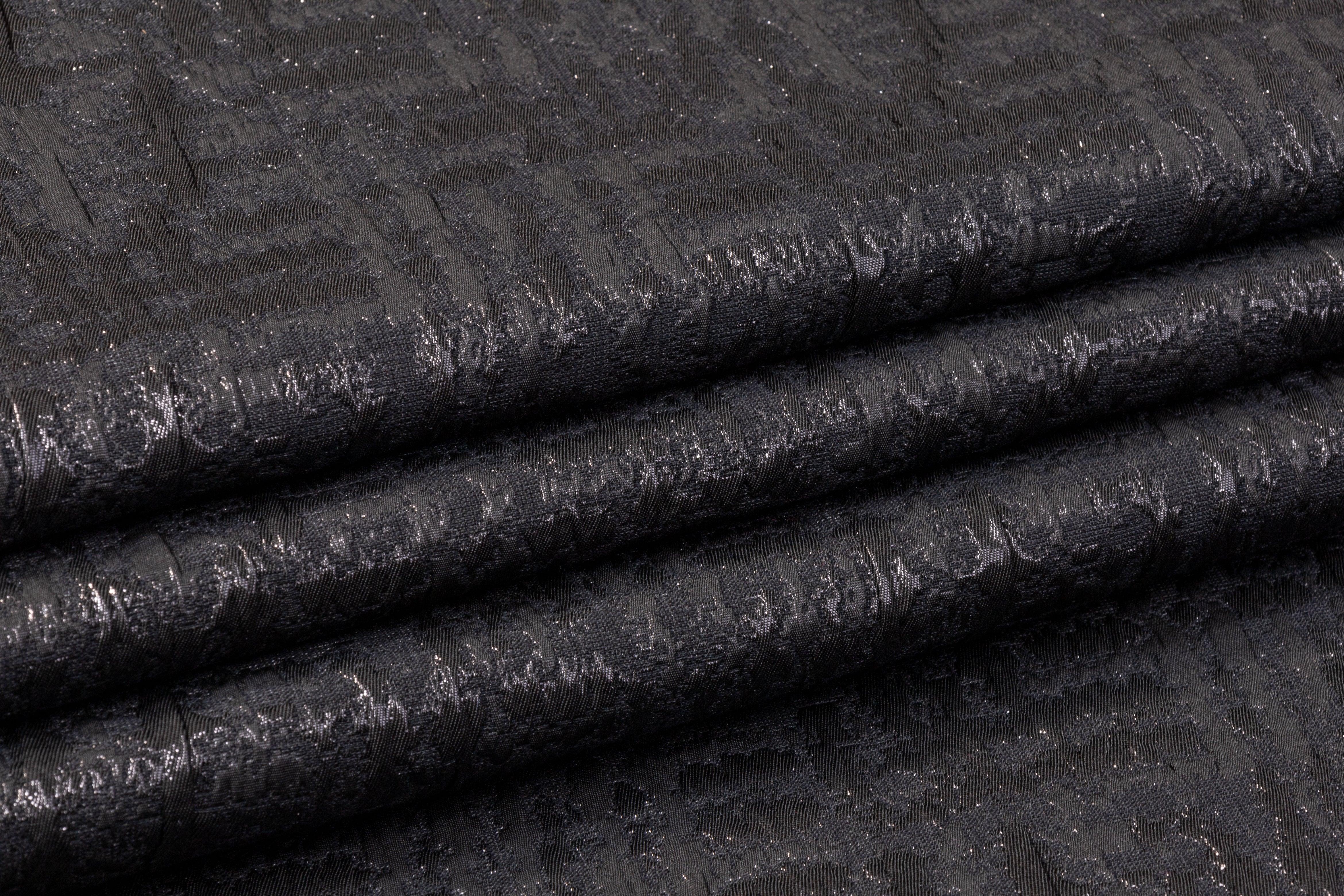 Crushed Metallic Brocade - Black - Prime Fabrics