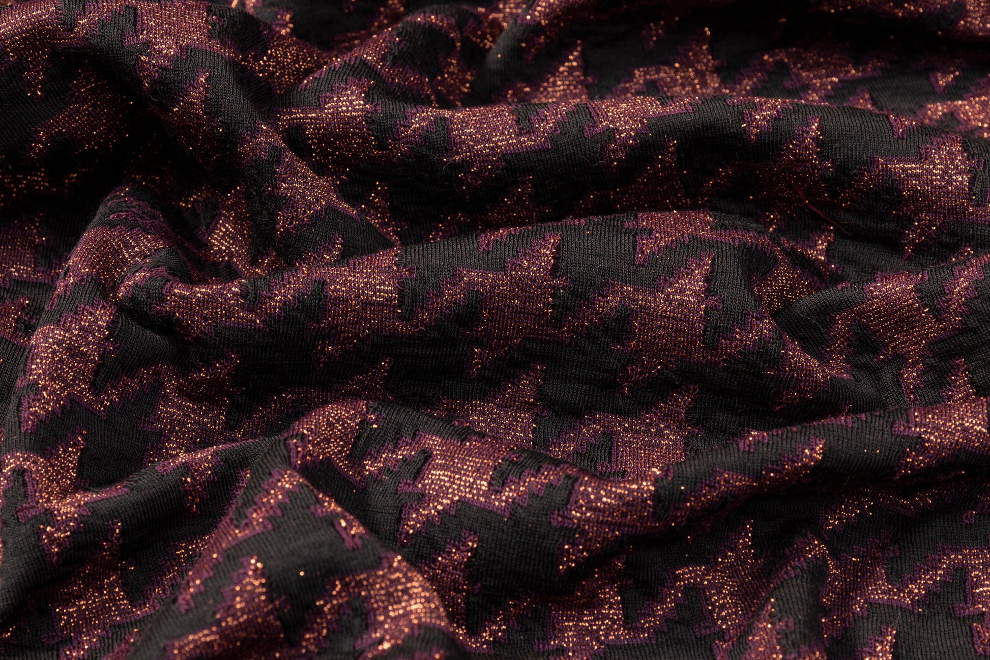 Metallic Houndstooth Poly Wool Knit - Purple, Black, Copper - Prime Fabrics