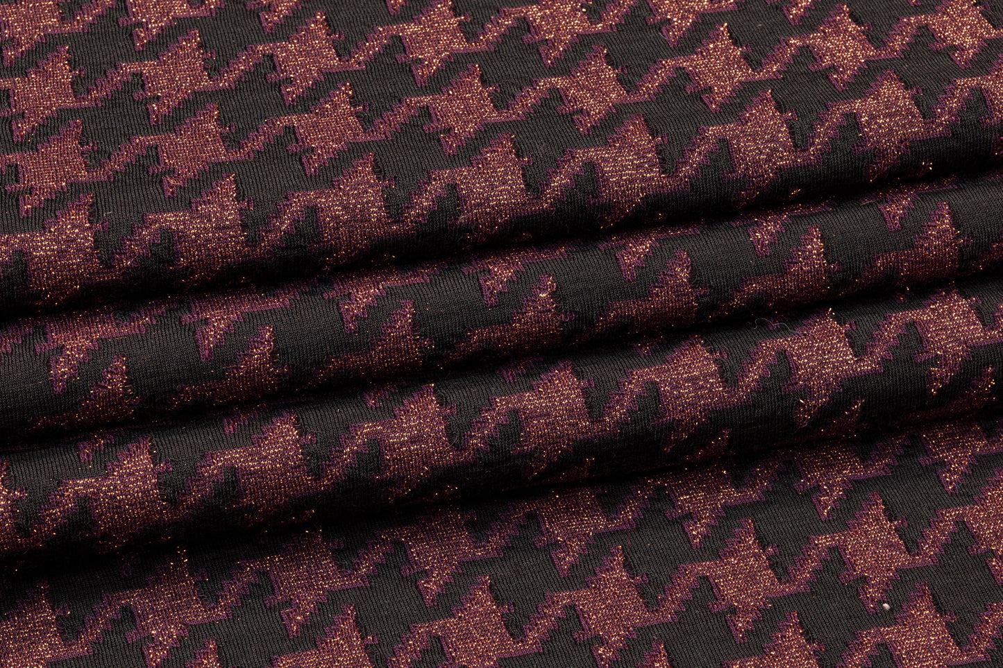 Metallic Houndstooth Poly Wool Knit - Purple, Black, Copper - Prime Fabrics