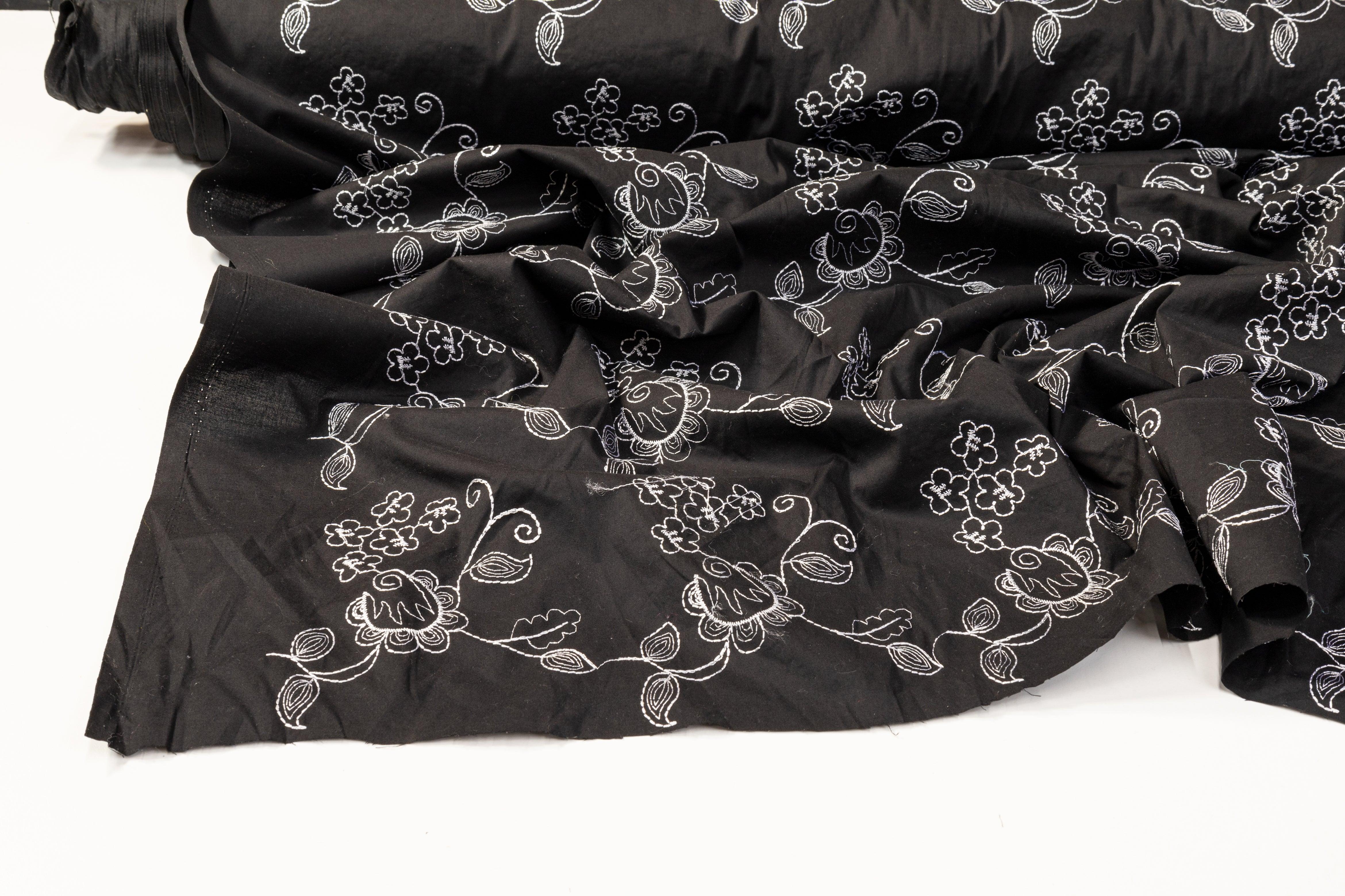 Floral Embroidered Cotton - Black and White – Prime Fabrics