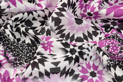 Kaleidoscope Printed Cotton Voile - Magenta, Black, White - Prime Fabrics
