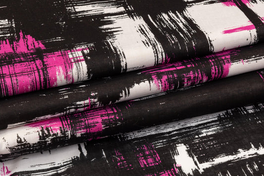 Printed Cotton Voile - Magenta, Black, White - Prime Fabrics
