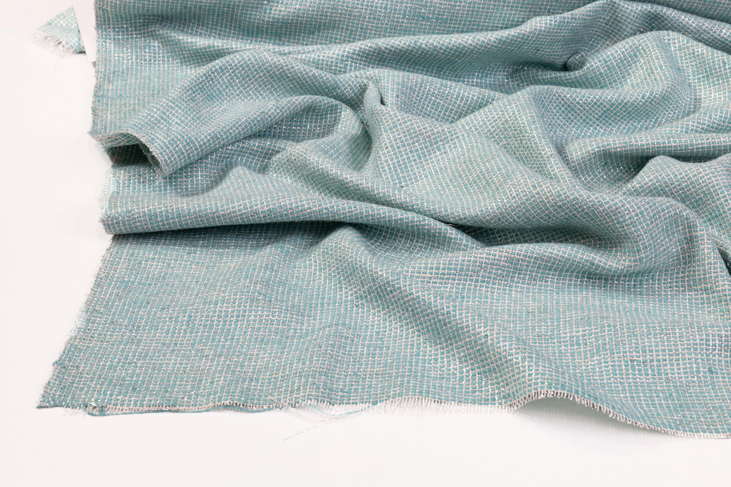 Metallic Silk Tweed - Blue, White, Silver - Prime Fabrics
