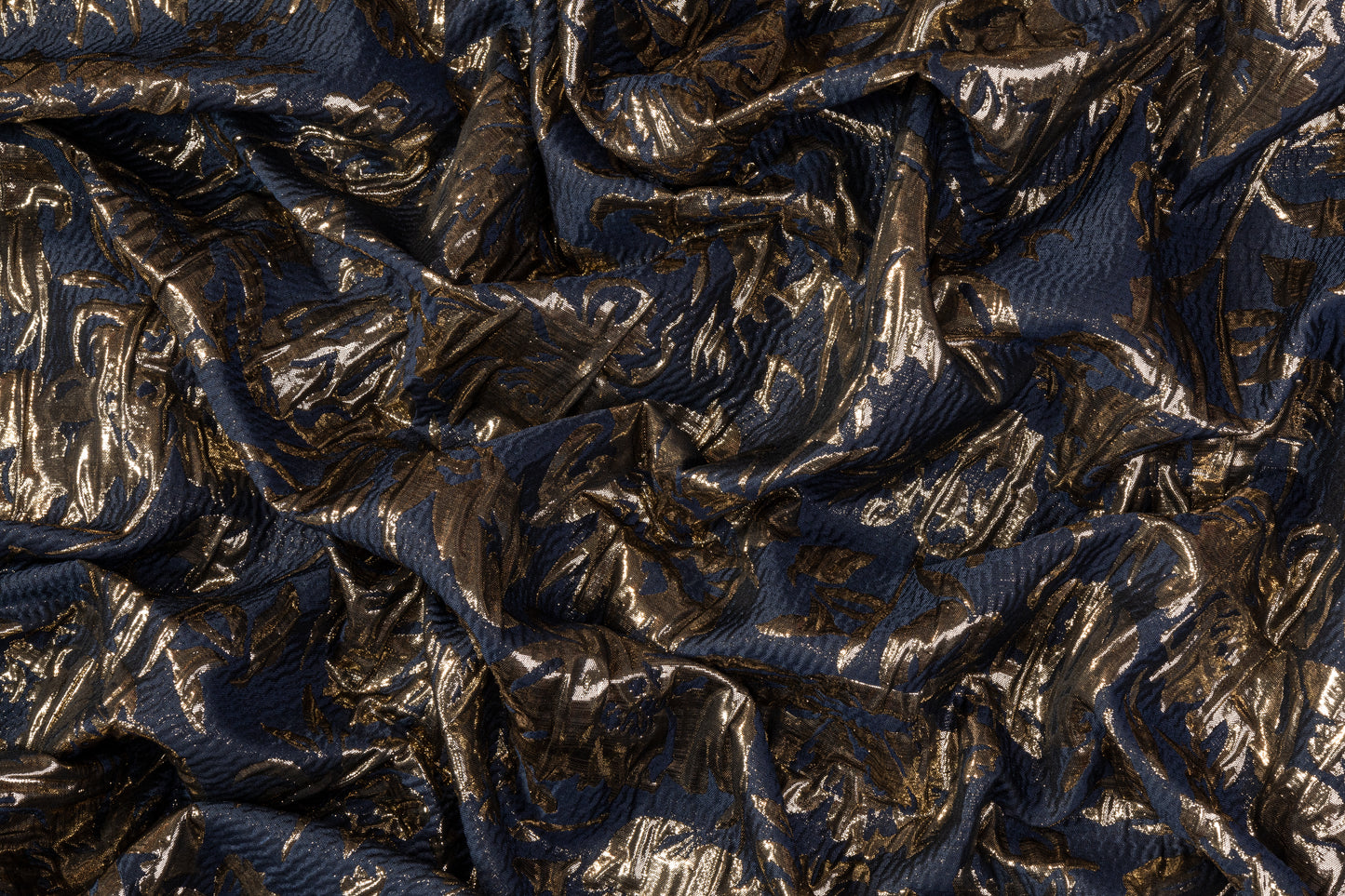 Floral Crushed Metallic Brocade - Navy and Gold